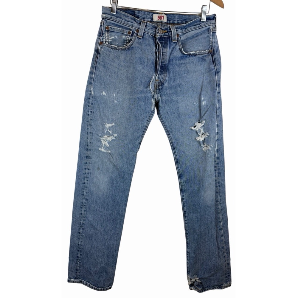Levis 501 Jeans Men's 31x34 Denim Blue Jeans Button Fly Thrashed/Distressed Y2K